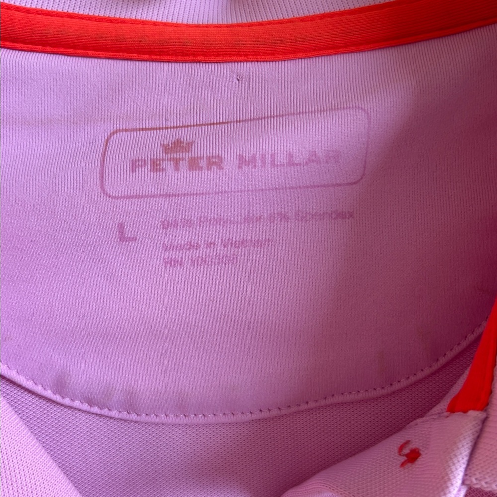 Peter Millar Pink and Coral Golf Shirt, sz L - Picture 3 of 5